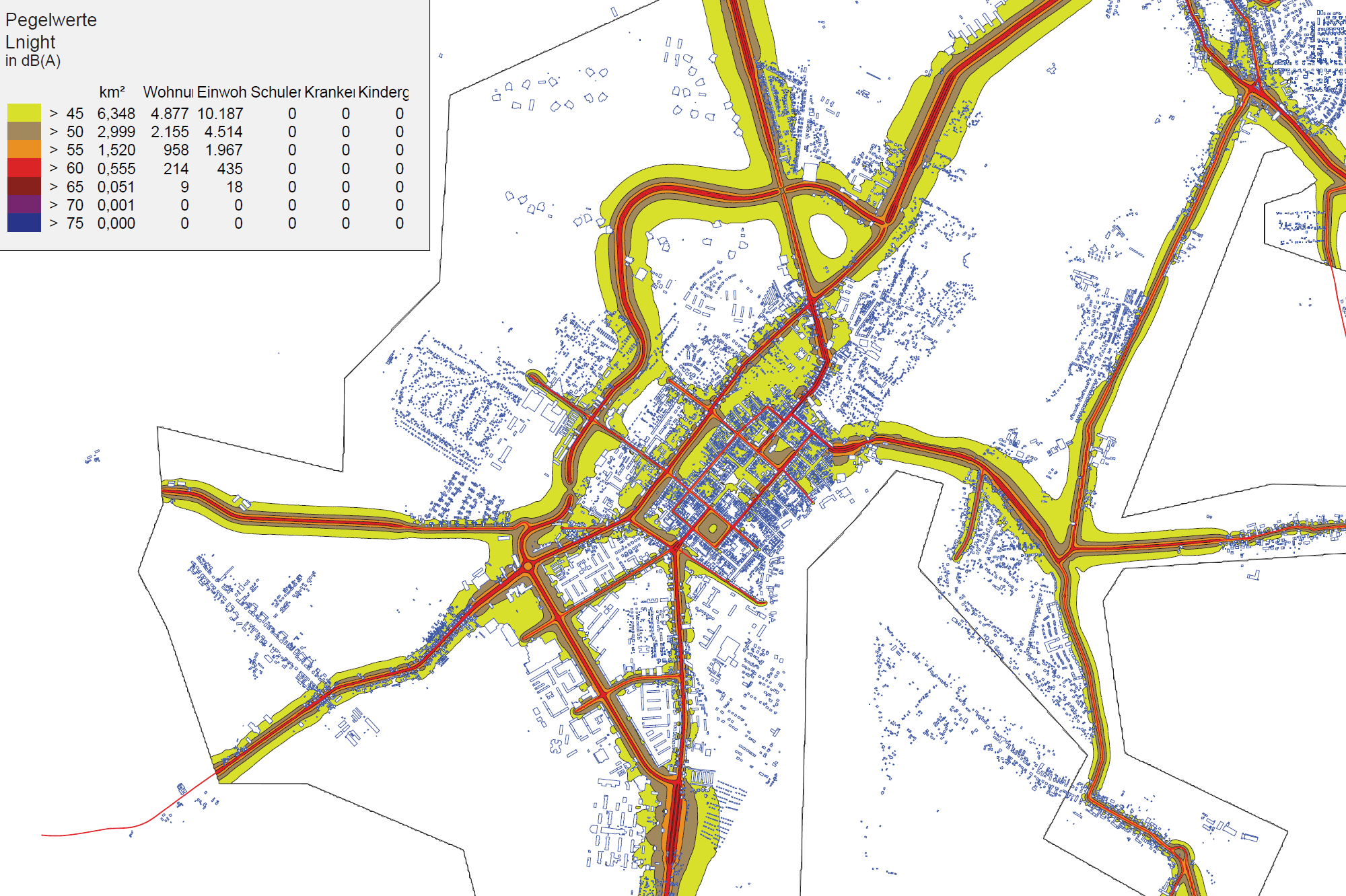 Lärmkarte Pegelwerte nachts