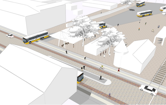 Funktionsmodell/Prinzipskizze für den möglichen ZOB am Haltepunkt Rheinsberger Tor Funktionsmodell/Prinzipskizze für den möglichen ZOB am Haltepunkt Rheinsberger Tor